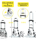 260 LBS Stair Climbing Cart with telescoping handle and rubber wheels, folding hand truck dolly shown in various collapsible positions.