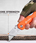 4 Pack Heavy Duty Folding Box Cutter Set With Razor Sharp Blades And Comfortable Handle Includes Ten Extra Blades For Cutting Drywall Sheet Plastic Linoleum Boxes And Rope Ideal For Maintenance Pros And DIY Projects In Garages.