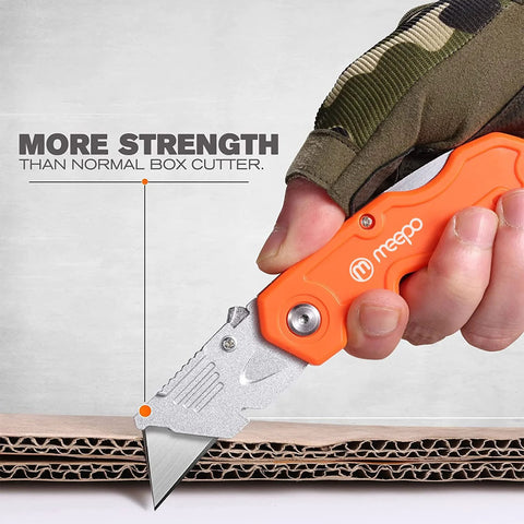 4 Pack Heavy Duty Folding Box Cutter Set With Razor Sharp Blades And Comfortable Handle Includes Ten Extra Blades For Cutting Drywall Sheet Plastic Linoleum Boxes And Rope Ideal For Maintenance Pros And DIY Projects In Garages.