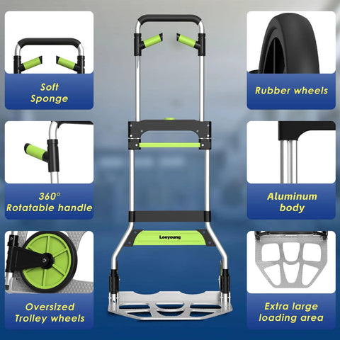 ✝️ Folding Hand Truck and Dolly,309 lb Capacity Aluminum Portable Cart with Telescoping Handle and PP+EVA Wheels features