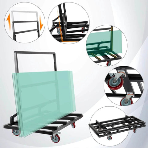 Folding Drywall Dolly With 5 Inch Swivel Casters 2000 Lbs Load Capacity Portable Panel Cart For Plywood Plasterboard And Glass Handling
