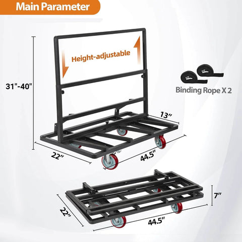 Folding Drywall Dolly With 5 Inch Swivel Casters 2000 Lbs Load Capacity Portable Panel Cart dimensions and components