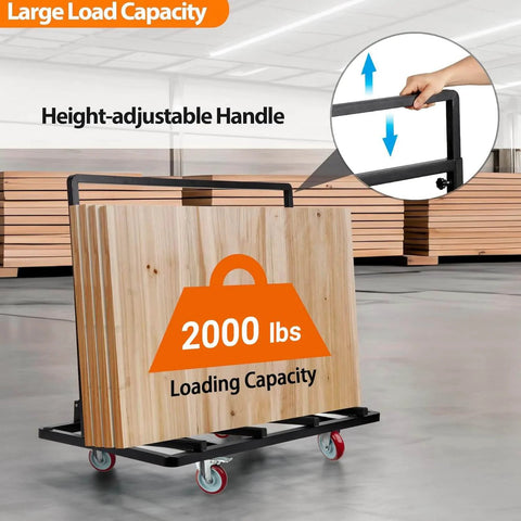 Folding Drywall Dolly With 5 Inch Swivel Casters 2000 Lbs Load Capacity Portable Panel Cart with height-adjustable handle