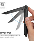 Person opening EDC Pocket Knife With 7CR13Mov Steel Tanto Blade Slim Survival Knife With Clip And Liner Lock Window Breaker