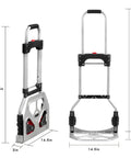 Front and side view of Dolly Cart Folding Hand Truck and Dolly, Steel Portable Cart with Telescoping Handle and Nylon+Rubber Wheels 180 lbs Capacity.