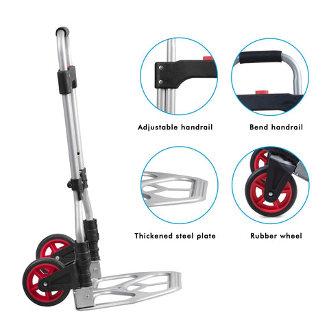Dolly Cart Folding Hand Truck and Dolly, Steel Portable Cart with telescoping handle and Nylon+Rubber Wheels 180 lbs Capacity, side view