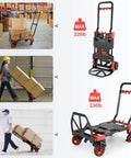 330LB Folding Hand Truck Heavy Duty Carrying, Combination of Four Wheels and Two Wheels Convertible Dolly Cart in use, showing capacity