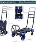 2-in-1 Hand Truck Dolly Foldable,330LB Capacity Hand Dolly, Folding Hand Cart with Retractable Handle, Hand Truck Foldable with 4 Wheels