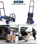 2-in-1 Hand Truck Dolly Foldable,330LB Capacity Hand Dolly in use for loading and unloading, showing multi-position capability