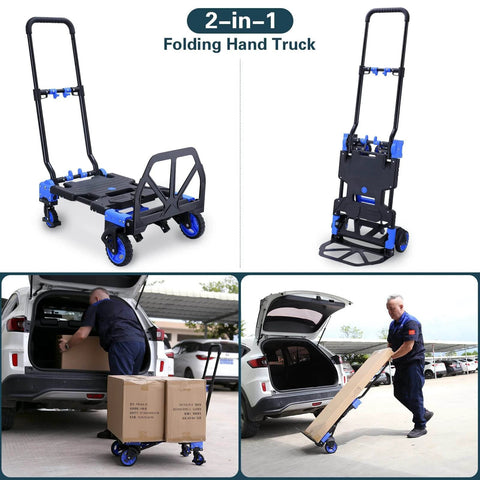 2-in-1 Hand Truck Dolly Foldable,330LB Capacity Hand Dolly in use for loading and unloading, showing multi-position capability