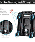 Back view of black folding hand truck dolly with 4 rotate wheels, highlighting lightweight design for moving and adjustable handle