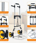Diagram of 380 LB Capacity Folding Hand Truck Heavy Duty Foldable Dolly Cart with Wheels, featuring aluminum frame and telescoping handle.