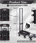 Folding Hand Truck Lightweight Hand Truck Dolly Foldable, Luggage cart with 6 Rotate Wheels and adjustable handle dimensions shown