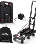 Folding Hand Truck Lightweight Hand Truck Dolly Foldable, black luggage cart with 6 rotate wheels, adjustable handle, accessories shown.