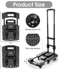 Folding Hand Truck 500lb Capacity With 6 Wheels Collapsible Luggage Cart And Elastic Ropes Portable Dolly, size dimensions displayed