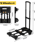 Folding Hand Truck 500 LB, Portable Heavy Duty Dolly Cart with 4 Wheels, including 2 with brake, and 26-inch extendable plate