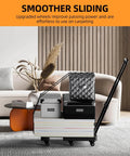 folding heavy duty hand truck 500 lb luggage cart with 6 wheels and straps loaded with boxes in living room