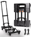 Folding Hand Truck 500lbs, Portable Heavy Duty Dolly Cart, 6 Wheels Collapsible Luggage Cart with 2 Elastic Ropes - Compact design shown