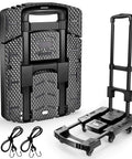 Folding Hand Truck 500lb Capacity With 6 Wheels Collapsible Luggage Cart And Elastic Ropes Portable Dolly shown folded and unfolded