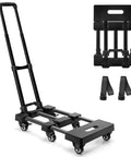 600 LBS Folding Hand Truck with 6 Wheels(2 with Brake), Hand Truck Foldable with 2 Lashing Straps, Thickened Steel Trolley Cart