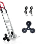 Aluminum Stair Climbing Cart, 600 lbs Capacity Stair Climber Hand Truck Dolly with dual handles, 6 wheels, 2 elastic ropes included.