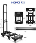Product size chart of 600 LBS Folding Hand Truck with 6 Wheels(2 with Brake), Hand Truck Foldable with 2 Lashing Straps, steel trolley cart.