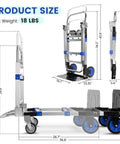 Product diagram of ✝️ Upgraded 3 in 1 Aluminum Folding Hand Truck, 600 lbs Convertible Heavy Duty Dolly Cart with dimensions and features