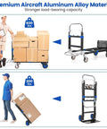 3-in-1 Folding Hand Trucks, 600Lbs Convertible Hand Truck Dolly in use with boxed packages on four wheels and 300 lbs on two wheels