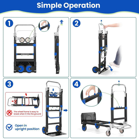 Demonstration of 3-in-1 Folding Hand Trucks, 600Lbs Convertible Hand Truck Dolly, showing conversion steps and features.