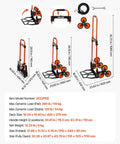 Stair Climbing Cart 260 LBS, Portable Folding Aluminum Trolley Dolly for Stairs with orange frame, telescoping handle, 6 wheels, and ropes.