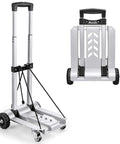 270LBS Utility Luggage Cart with 4 Wheels, 100% Aluminum Hand Truck Dolly, folded and unfolded positions, durable for travel and office use.