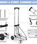 270LBS Utility Luggage Cart with 4 Wheels, 100% Aluminum Hand Truck Dolly, showing telescoping handle and tank wheels