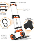 Dolly Cart, 309 lb Aluminum Folding Hand Truck with Swivel Handle, showcasing dual grips, EVA handle, and bungee cord.