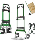 Upgraded Folding Hand Truck Dolly Cart Heavy-Duty 375lb, Aluminum Wheel Bracket & Portable Aluminum Dolly Cart displayed.