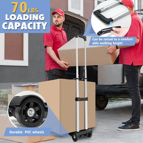 Man using ✝️ Folding Hand Truck Aluminum Trolley,Small Dolly, Foldable Hand Cart Collapsible with 70 lbs capacity to load boxes