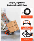 Stair Climbing Cart 260 LBS with Telescoping Handle in use on stairs, shown with 6 Mute Wheels, 2 Ropes, and accessories