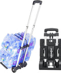 Folding Hand Truck Aluminum Trolley loaded with water bottles and collapsed view next to it