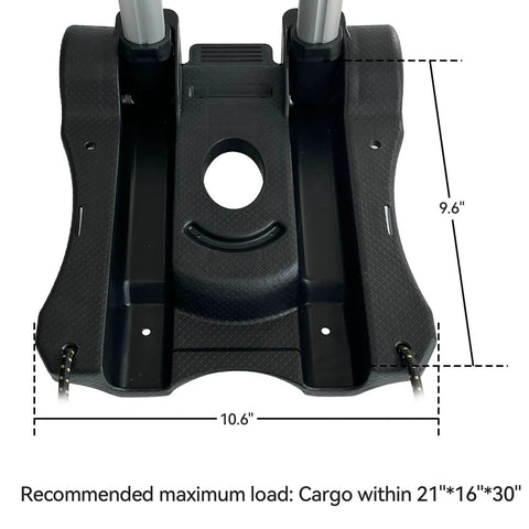 Base view of Folding Hand Truck and Dolly 110-lbs Lightweight Portable Luggage Cart for School Travel Office Moving (Black) with dimensions.
