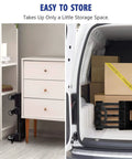 600 LBS Folding Hand Truck with 6 Wheels shown stored compactly beside furniture and in van with boxes