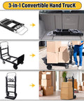 ✝️ Upgraded 3 in 1 Folding Hand Truck, 600lbs Capacity, Convertible Dolly with Retractable Handle, 4 Wheels for Home, Office Use