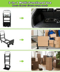3 In 1 Folding Hand Truck With Retractable Handle And Four Rubber Wheels Heavy Duty Collapsible Cart used in various settings