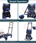 Instructions for 2-in-1 Hand Truck Dolly Foldable,330LB Capacity Hand Dolly illustrating folding and setup process with retractable handle.