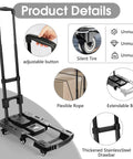 Product details of Folding Hand Truck 500lb Capacity With 6 Wheels Collapsible Luggage Cart And Elastic Ropes Portable Dolly