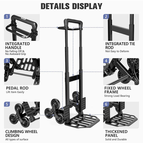 460 LBS Stair Climbing Dolly showing telescoping handle, triangular wheels, and thickened steel frame for smooth stair transport.