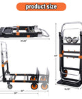 Upgraded 3 in 1 Folding Hand Truck dimensions, 500lbs Capacity Heavy Duty Convertible Dolly cart measurements with Rubber Wheels and Telescopic Handle
