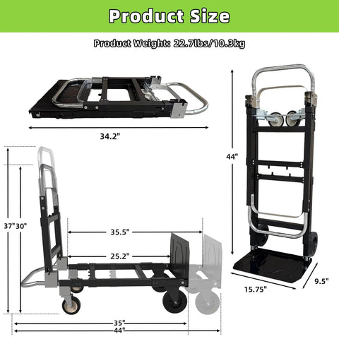 3 In 1 Folding Hand Truck With Retractable Handle And Four Rubber Wheels Heavy Duty Collapsible Cart 600 Lbs Capacity No Assembly Required