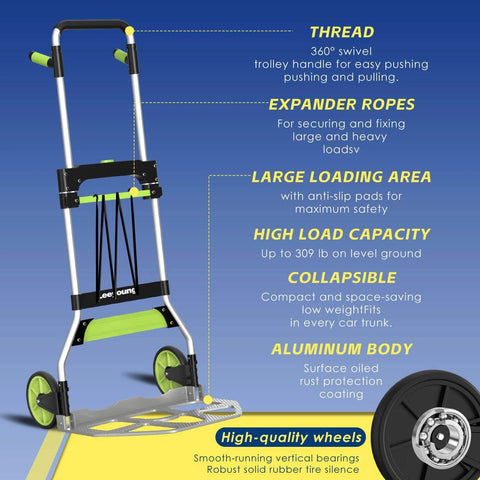 Folding Hand Truck and Dolly,309 lb Capacity Aluminum Portable Cart with Telescoping Handle and PP+EVA Wheels, front view.