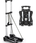 Small Folding Hand Truck Dolly with 2 Wheels, Foldable Luggage Cart, Lightweight Aluminum Collapsible Trolley for Moving Airport Travel Use
