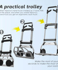 Step-by-step folding of the 340LB Capacity Portable Aluminum Dolly Cart with Telescoping Handle and 7 Inch Rubber Wheels