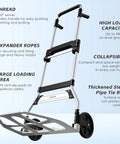 ✝️ Folding Hand Truck Dolly Cart,340LB Capacity Portable Aluminum Dolly Cart with Telescoping Handle and 7 Inch Rubber Wheels, side view